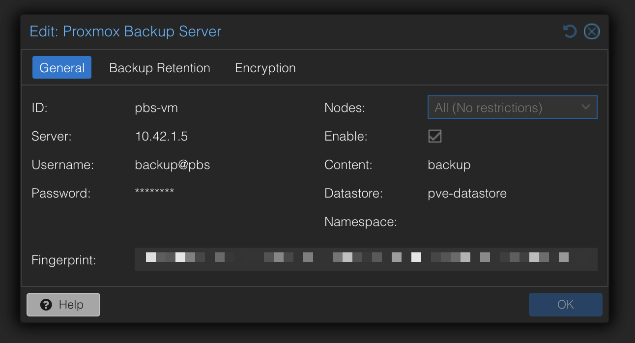 Proxmox Backup Server settings